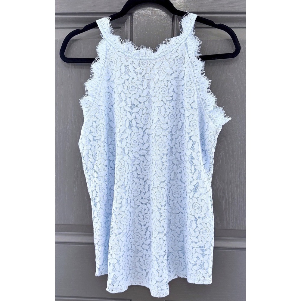 NWT Berryou Lace Medium Blouse Blue Floral Eyelash Fringe Romantic Coquette